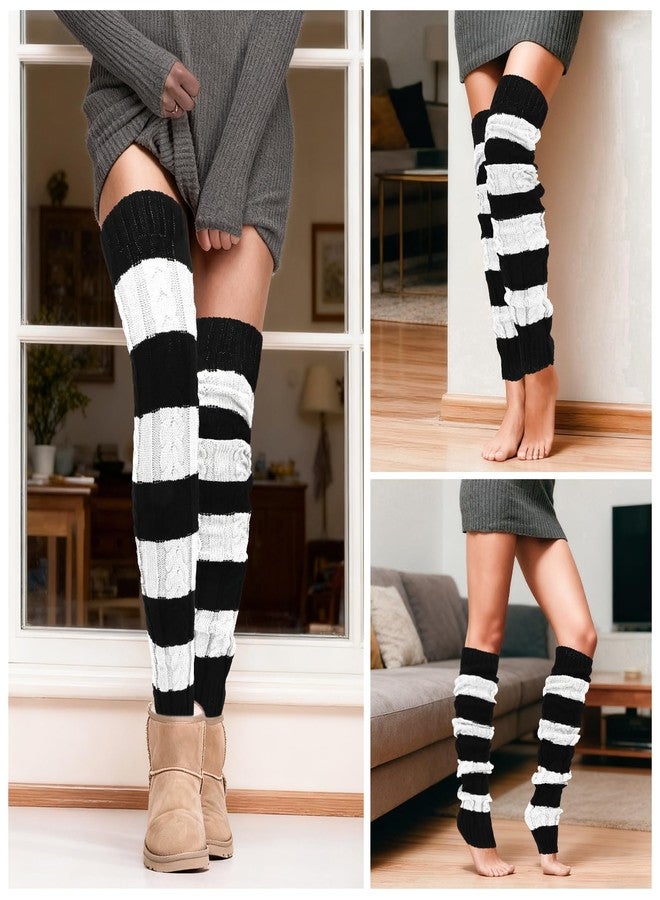 XEPST Leg Warmers for Women, Women's Cable Knit Over the Knee High Boot Winter Socks Long Warm Leg Warmers Soft Thick Thigh High Footless Socks, 70 cm - Image 3